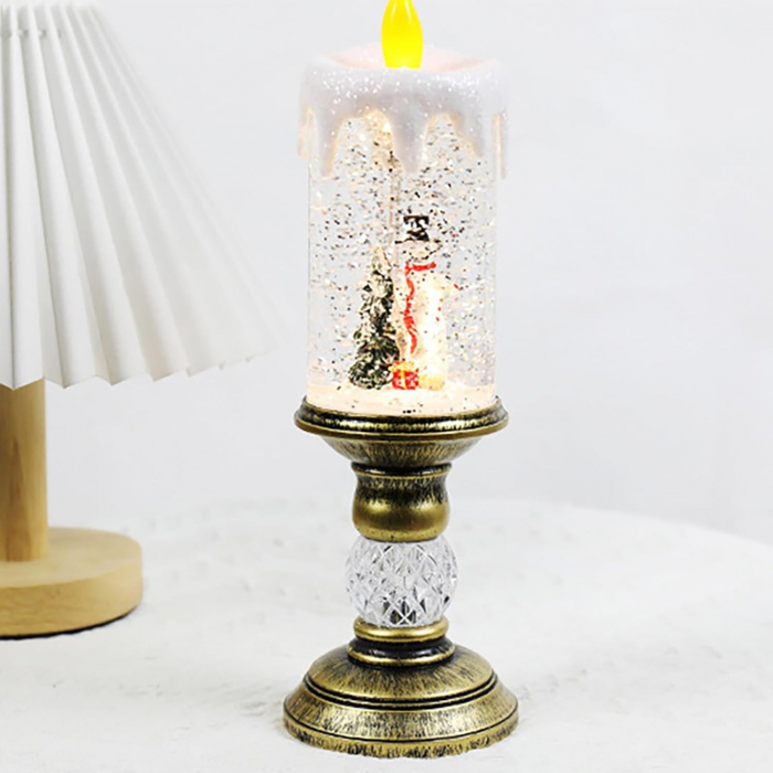 Decoratiune Luminoasa, Flippy, Lampa de Craciun, cu Lumina LED, Ornament Model Sfesnic cu Lumanare Om de Zapada, 26x8.5x8.5 cm, Auriu [2]