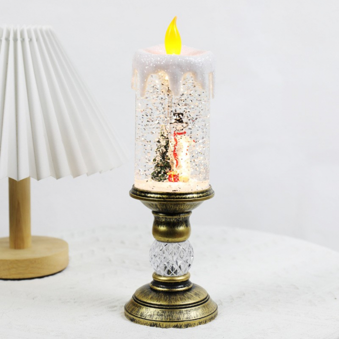 Decoratiune Luminoasa, Flippy, Lampa de Craciun, cu Lumina LED, Ornament Model Sfesnic cu Lumanare Om de Zapada, 26x8.5x8.5 cm, Auriu [5]