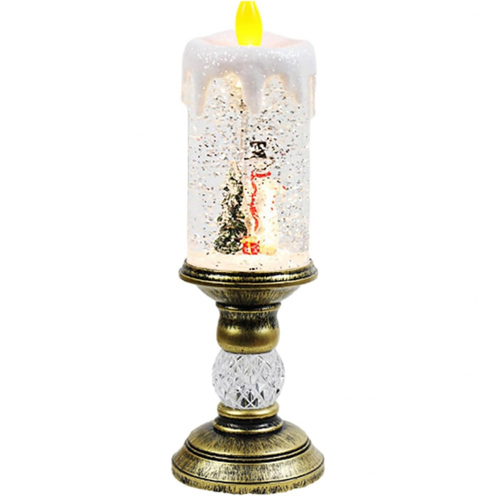 Decoratiune Luminoasa, Flippy, Lampa de Craciun, cu Lumina LED, Ornament Model Sfesnic cu Lumanare Om de Zapada, 26x8.5x8.5 cm, Auriu [1]