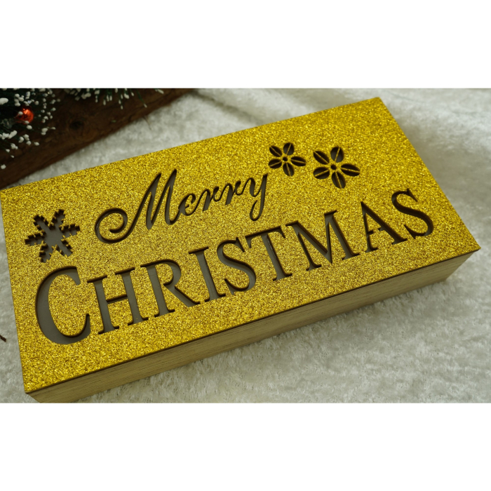 Decoratiune luminoasa, Flippy, Marry Christmas, galben, lungime: 19 cm, latime: 9 cm, inaltime: 4 cm, lemn, interior/exterior [2]