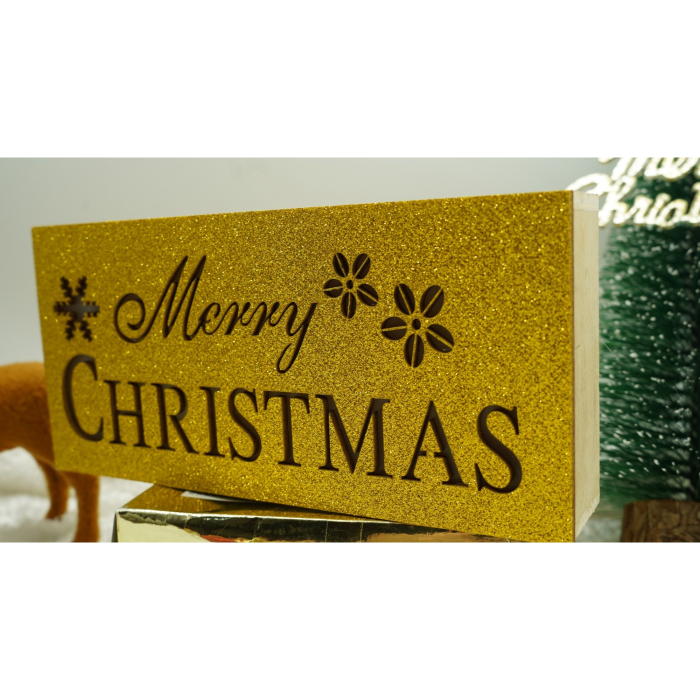 Decoratiune luminoasa, Flippy, Marry Christmas, galben, lungime: 19 cm, latime: 9 cm, inaltime: 4 cm, lemn, interior/exterior [3]