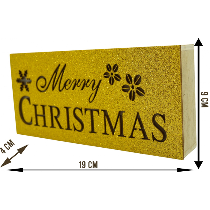 Decoratiune luminoasa, Flippy, Marry Christmas, galben, lungime: 19 cm, latime: 9 cm, inaltime: 4 cm, lemn, interior/exterior [7]