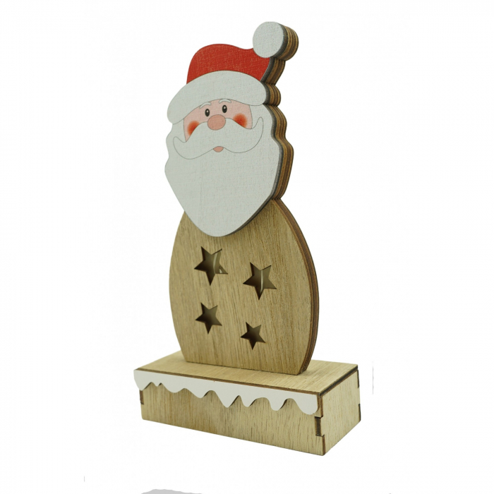 Decoratiune luminoasa, Flippy, Mos Craciun, maro, lungime: 10 cm, latime: 5 cm, inaltime: 19 cm, lemn, interior/exterior [1]