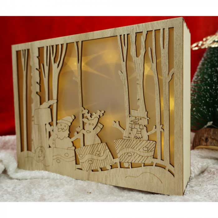 Decoratiune luminoasa, Flippy, Peisaj de iarna - Mos Craciun, maro, lungime: 21 cm, latime: 5 cm, inaltime: 16 cm, lemn, interior/exterior [2]