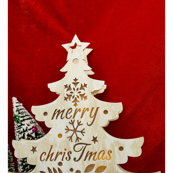 Decoratiune luminoasa, model de  Brad cu inscriptie Marry Christmas, alb, lungime: 11 cm, latime: 5 cm, inaltime: 30 cm, lemn, interior/exterior [4]