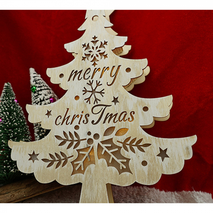 Decoratiune luminoasa, model de  Brad cu inscriptie Marry Christmas, alb, lungime: 11 cm, latime: 5 cm, inaltime: 30 cm, lemn, interior/exterior [2]