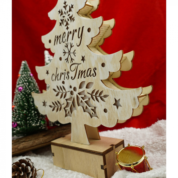 Decoratiune luminoasa, model de  Brad cu inscriptie Marry Christmas, alb, lungime: 11 cm, latime: 5 cm, inaltime: 30 cm, lemn, interior/exterior [3]