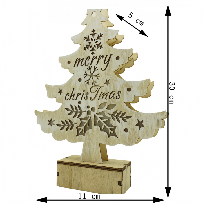 Decoratiune luminoasa, model de  Brad cu inscriptie Marry Christmas, alb, lungime: 11 cm, latime: 5 cm, inaltime: 30 cm, lemn, interior/exterior [5]