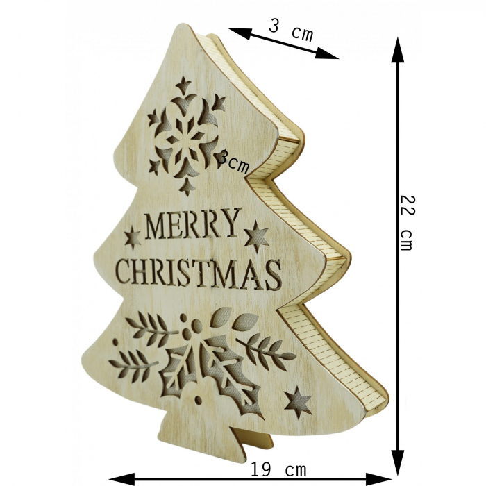 Decoratiune luminoasa, model de  Brad cu inscriptie Marry Christmas, alb, lungime: 19 cm, latime: 3 cm, inaltime: 22 cm, lemn, interior/exterior [6]