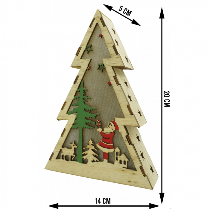 Decoratiune luminoasa, model de Brad cu Mos Craciun, maro, lungime: 14 cm, latime: 5 cm, inaltime: 20 cm, lemn, interior/exterior [6]
