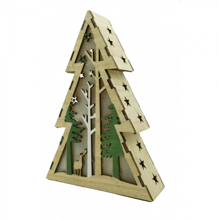 Decoratiune luminoasa, model de Brad cu Peisaj de iarna, maro, lungime: 14 cm, latime: 5 cm, inaltime: 20 cm, lemn, interior/exterior [1]