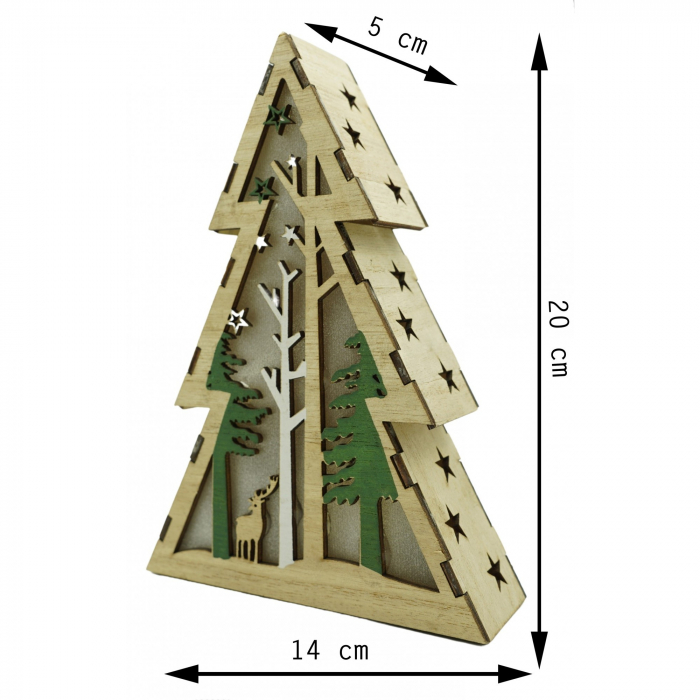 Decoratiune luminoasa, model de Brad cu Peisaj de iarna, maro, lungime: 14 cm, latime: 5 cm, inaltime: 20 cm, lemn, interior/exterior [6]