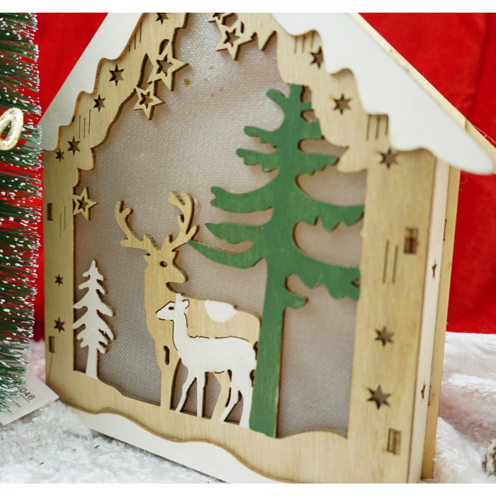 Decoratiune luminoasa, model de  Casa cu Reni, maro, lungime: 18 cm, latime: 5 cm, inaltime: 21 cm, lemn, interior/exterior [3]