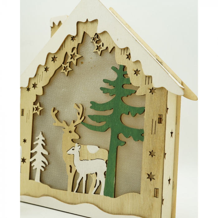 Decoratiune luminoasa, model de  Casa cu Reni, maro, lungime: 18 cm, latime: 5 cm, inaltime: 21 cm, lemn, interior/exterior [5]