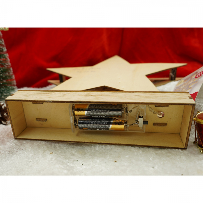 Decoratiune luminoasa, model de Stea cu Brad si inscriptie Marry Christmas, alb, lungime: 19 cm, latime: 5 cm, inaltime: 26 cm, lemn, interior/exterior [3]