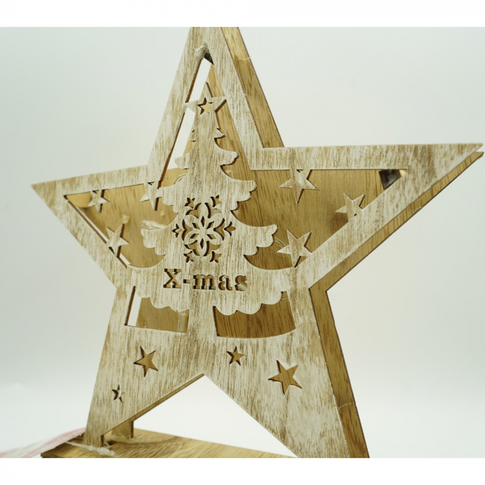 Decoratiune luminoasa, model de Stea cu Brad si inscriptie Marry Christmas, alb, lungime: 19 cm, latime: 5 cm, inaltime: 26 cm, lemn, interior/exterior [4]