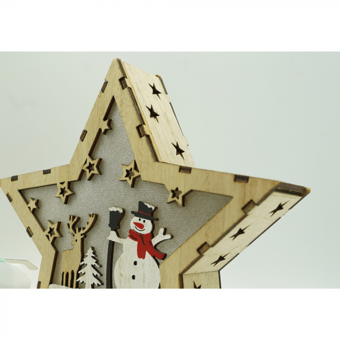 Decoratiune luminoasa, model de Stea cu Om de zapada, maro, lungime: 18 cm, latime: 18 cm, inaltime: 4 cm, lemn, interior/exterior [4]