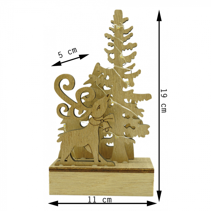 Decoratiune luminoasa, peisaj cu Cerb si Brad, maro, lungime: 11 cm, latime: 5 cm, inaltime: 19 cm, lemn, interior/exterior [6]