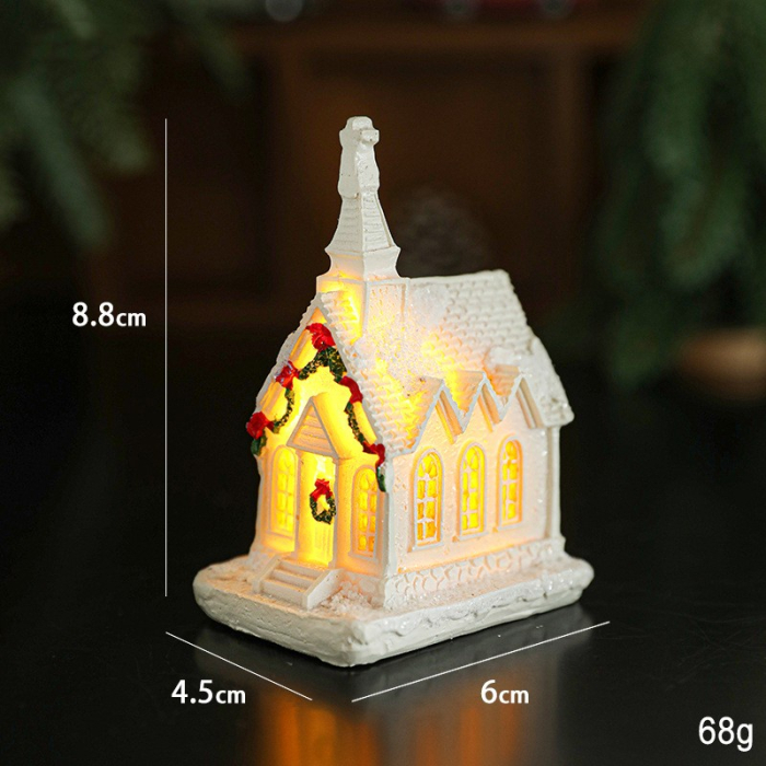 Decoratiune Ornament de Craciun, Flippy, Biserica de Craciun din Rasina, Model Biserica Mica Iluminata din Interior, 8.8 x 6 x 4.5 cm, Alb [2]