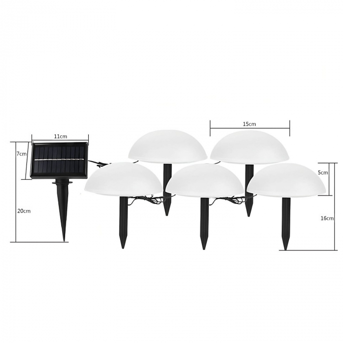 Decoratiune pentru gradina, Flippy, lampa solara in forma de ciuperca, 5 ciuperci, alb cald [5]