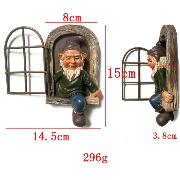 Decoratiune pentru Gradina, Flippy, Model Elf pentru Pom, Statuie pentru Gradina din Rasina, Decor pentru Gradina, Elf, 14.5 x 8 x 15 cm, Maro [5]