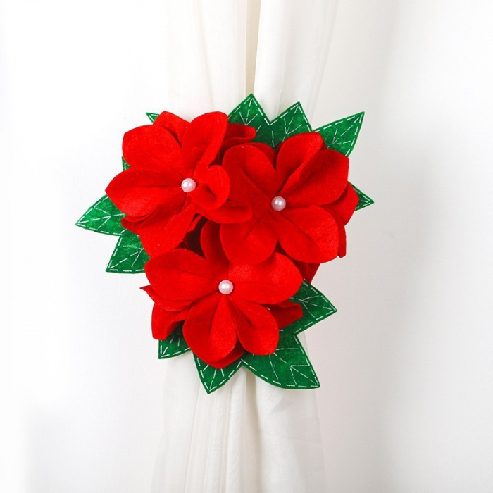Decoratiune pentru perdea/draperie cu tematica de Craciun Flippy, model floare Craciunita, material texit si poliester, 31 cm, cu snur, rosu [3]