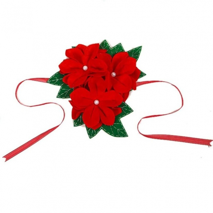 Decoratiune pentru perdea/draperie cu tematica de Craciun Flippy, model floare Craciunita, material texit si poliester, 31 cm, cu snur, rosu [6]