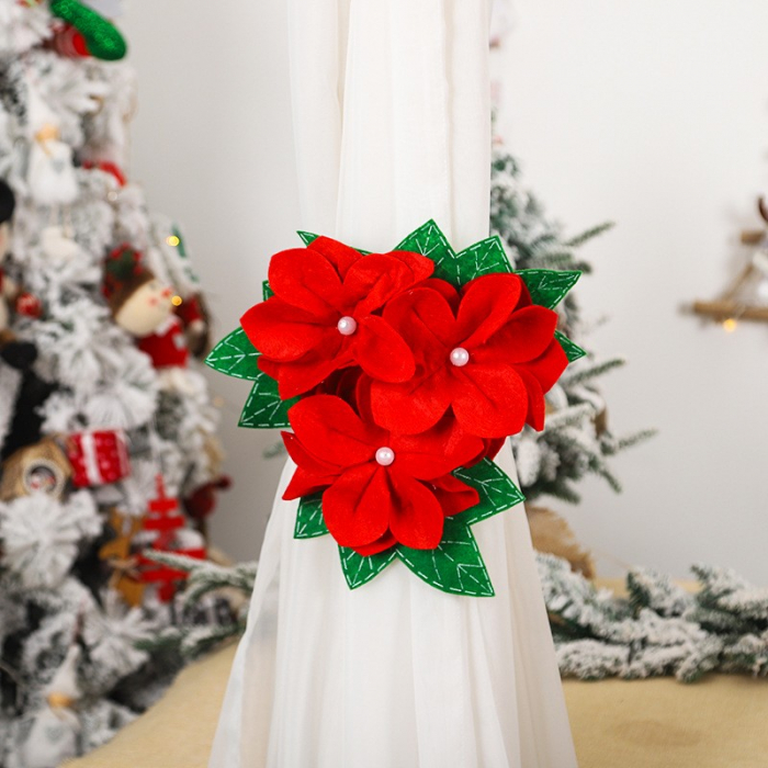 Decoratiune pentru perdea/draperie cu tematica de Craciun Flippy, model floare Craciunita, material texit si poliester, 31 cm, cu snur, rosu [5]
