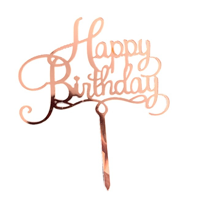 Decoratiune Topper pentru Tort, Flippy, Model Happy Birthday, Tematica Aniversare, 10 cm, Roz [1]