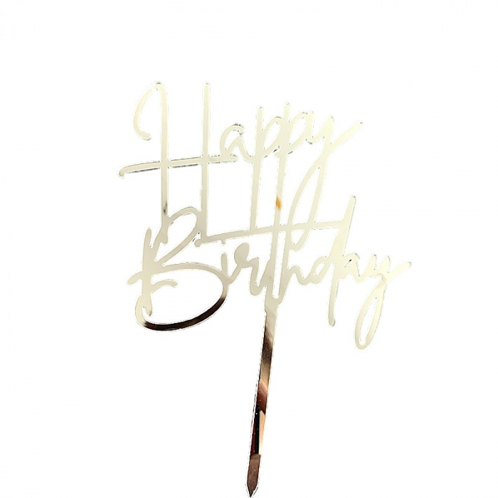 Decoratiune Topper pentru Tort, Flippy, Model Happy Birthday, Tematica Aniversare, Arginitu, 10 cm [1]