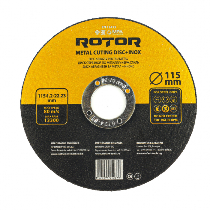 Disc abraziv pentru metal+inox ROTOR 115*1,2*22,23 set 10 [2]