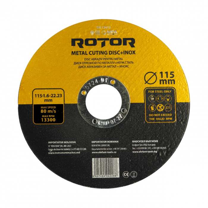 Disc abraziv pentru metal+inox ROTOR 115*1,6*22, 23 [1]