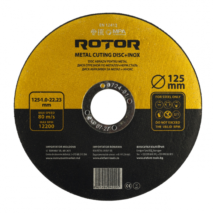 Disc abraziv pentru metal+inox ROTOR 125*1,0*22,23 [1]