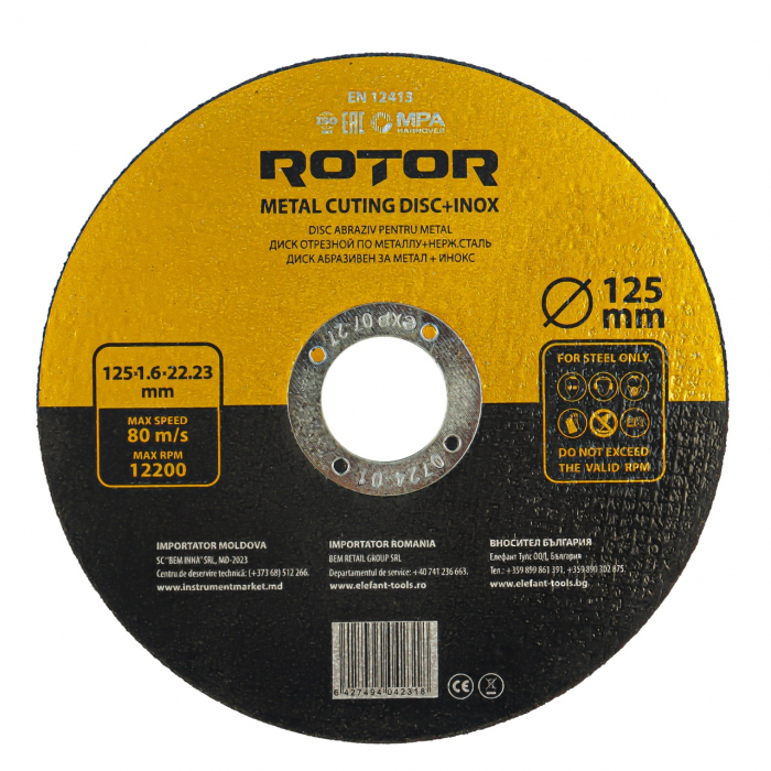 Disc abraziv pentru metal+inox ROTOR 125*1,6*22,23 [1]