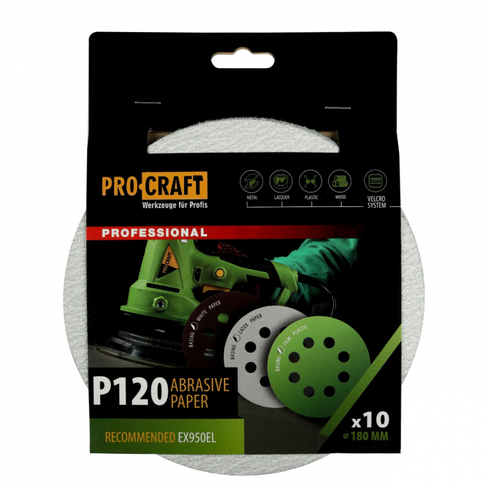 Disc abraziv pentru slefuitor cu excentric KB180.120 PROCRAFT (SET 10 BUC ) Diametru: 180 mm, Granulatie: P120 [1]