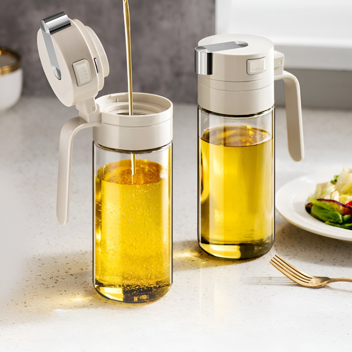Dispenser pentru Ulei, Flippy, Deschidere si Inchidere Automata a Rezervorul, cu Inductie Gravitationala, 550 ml, 12x7.6x20.5 cm, Alb [11]