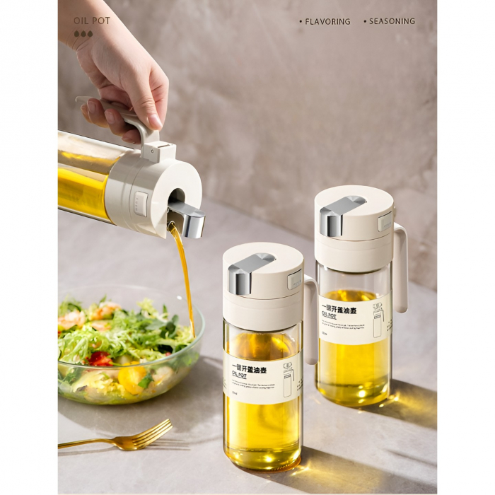 Dispenser pentru Ulei, Flippy, Deschidere si Inchidere Automata a Rezervorul, cu Inductie Gravitationala, 550 ml, 12x7.6x20.5 cm, Alb [9]