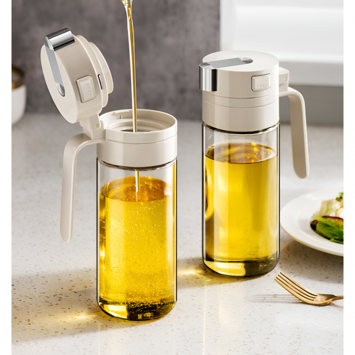 Dispenser pentru Ulei, Flippy, Deschidere si Inchidere Automata a Rezervorul, cu Inductie Gravitationala, 550 ml, 12x7.6x20.5 cm, Alb [17]