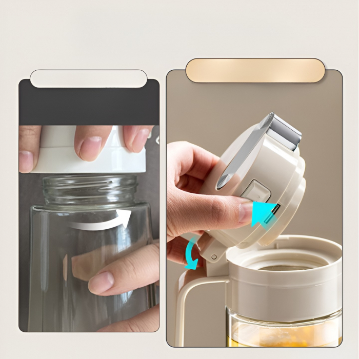 Dispenser pentru Ulei, Flippy, Deschidere si Inchidere Automata a Rezervorul, cu Inductie Gravitationala, 550 ml, 12x7.6x20.5 cm, Alb [12]