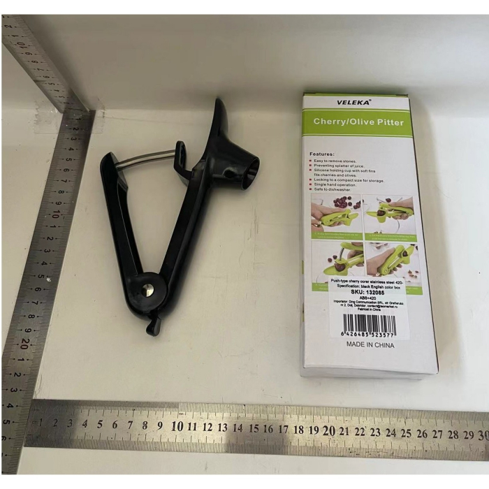 Dispozitiv de Scos Samburi, Flippy, Manual, cu 1 Gaura, pentru Cirese/Masline, 20.5 x 3.8 x 13 cm, din ABS+Otel Inoxidabil, cu Maner, Negru [2]