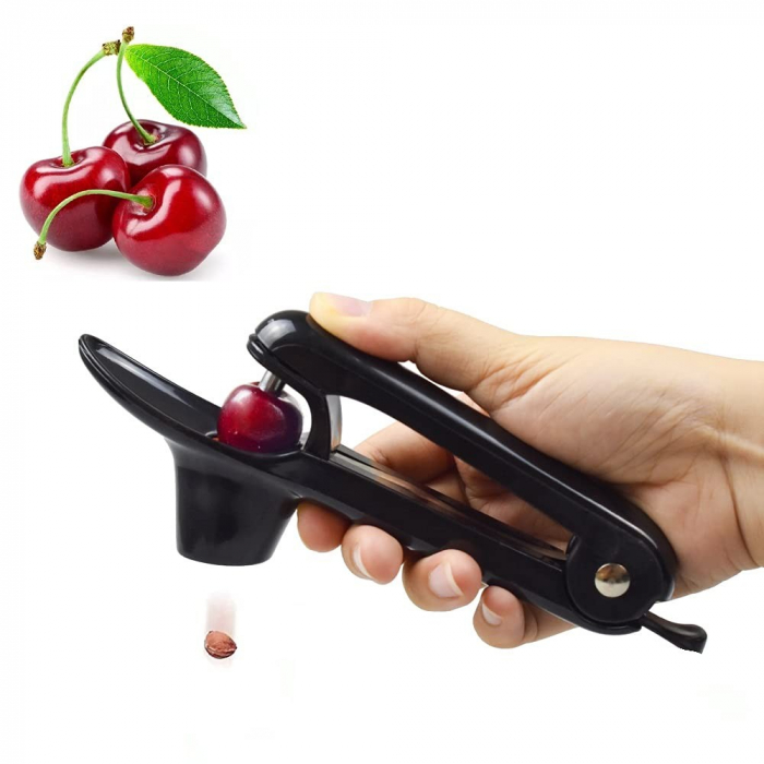 Dispozitiv de Scos Samburi, Flippy, Manual, cu 1 Gaura, pentru Cirese/Masline, 20.5 x 3.8 x 13 cm, din ABS+Otel Inoxidabil, cu Maner, Negru [6]
