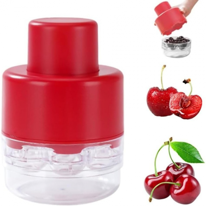 Dispozitiv de Scos Samburi, Flippy, Manual, cu 7 Gauri, pentru Cirese, 13 x 9.2 cm, din ABS, Rosu [11]