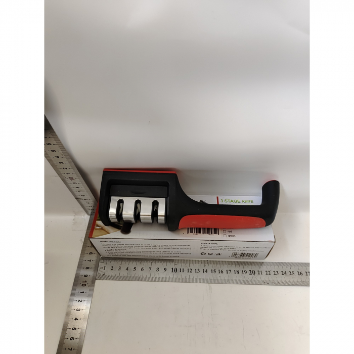 Dispozitiv pentru ascutit cutite Flippy, cu 3 pozitii, rosu/negru, material inox si ABS, 21.5x5x6 cm [5]