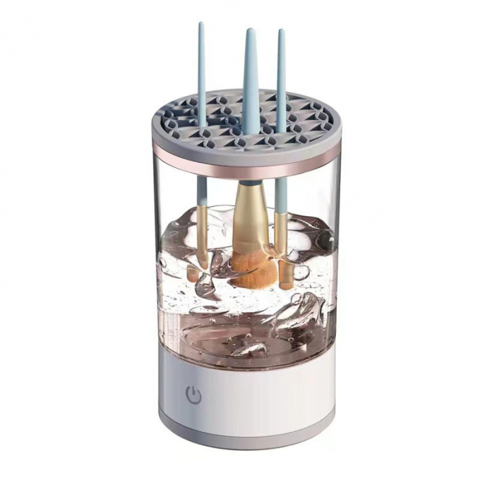Dispozitiv Portabil de Curatare a Pensulelor de Machiaj, Flippy, Potrivit pentru Pensule de Diferite Dimensiuni, 5V, 7000RPM, Vibratii Sonice, USB, Alb/Transparent, 9x9x16 cm [5]