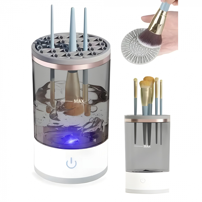 Dispozitiv Portabil de Curatare a Pensulelor de Machiaj, Flippy, Potrivit pentru Pensule de Diferite Dimensiuni, 5V, 7000RPM, Vibratii Sonice, USB, Alb/Transparent, 9x9x16 cm [3]