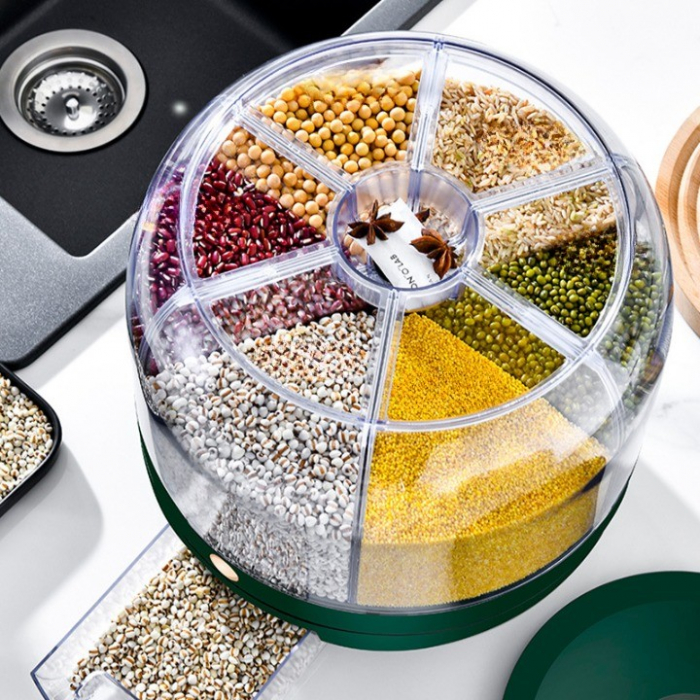 lichidare Dozator de cereale Flippy, rotativ 360, 6 compartimente, capacitate 6 L, rezistent la umezeala, inchidere etansa, verde [5]