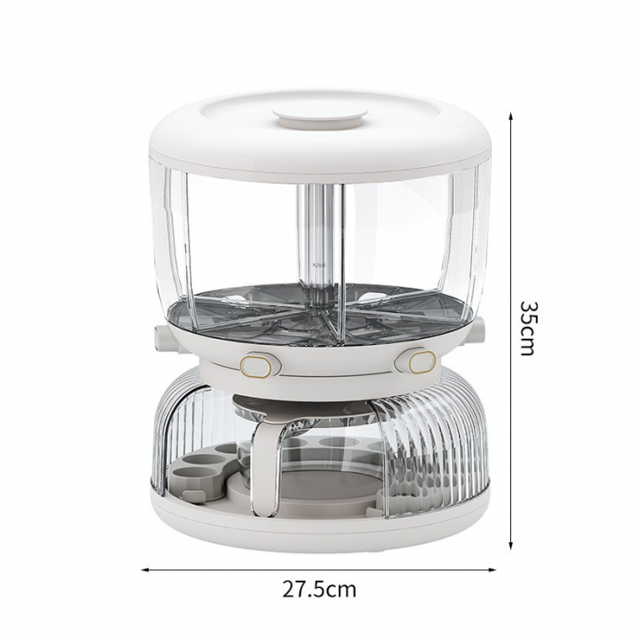 Dozator etajat de cereale Flippy, rotativ 360, 6 compartimente, capacitate 10L, cofrag special pentru oua, vas pentru scurgerea cerealelor, 35x27.5 cm, alb [11]
