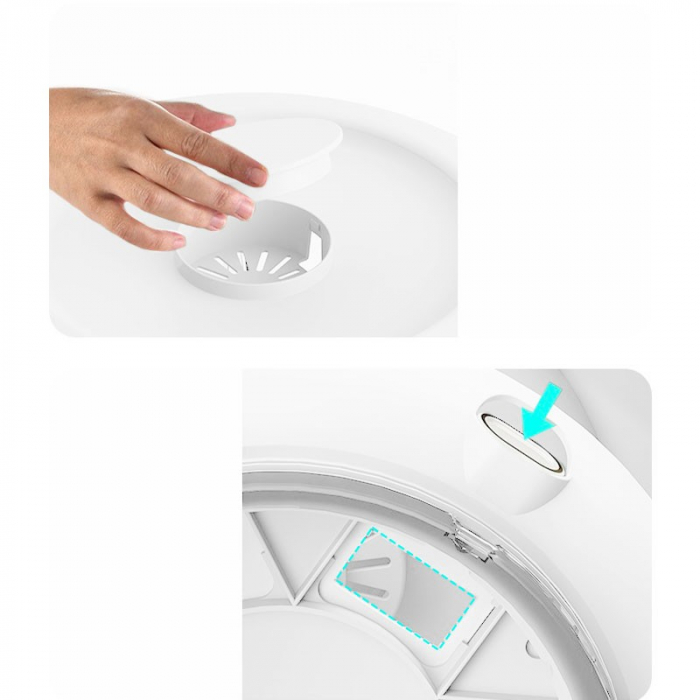 Dozator etajat de cereale Flippy, rotativ 360, 6 compartimente, capacitate 10L, cofrag special pentru oua, vas pentru scurgerea cerealelor, 35x27.5 cm, alb [9]
