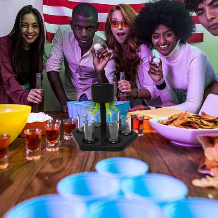 Dozator Hexagonal cu Suport pentru Shoturi, Flippy, 6 Pahare, Set Complet cu Ambalaj si Cutie, Dispenser, Divizor, Joc de Baut, Negru [7]