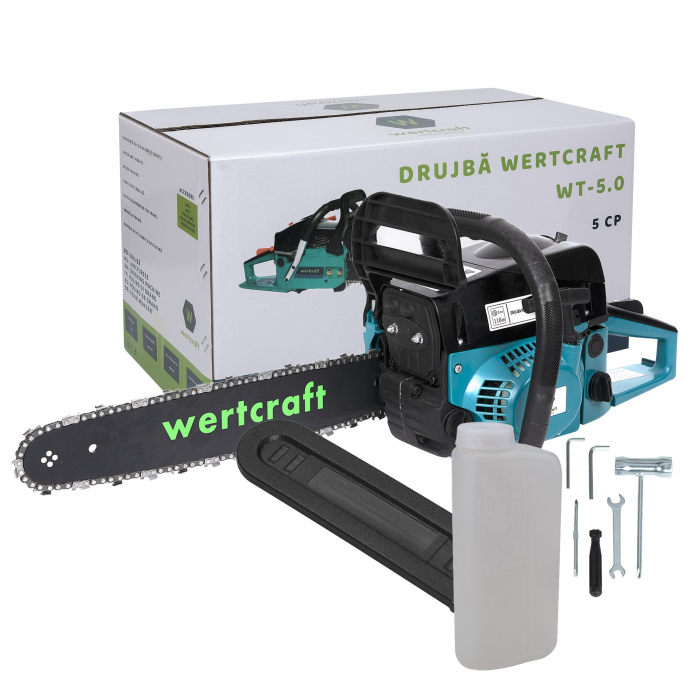 Drujba pe benzina Wertcraft, 5 CP, 52 CC, 2 timpi, 2 x lama 40 cm, 2 x lant, demaror Easy Start, aprindere electronica [2]